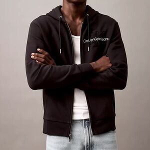 CALVIN KLEIN Black Zip Up Logo Hoodie L